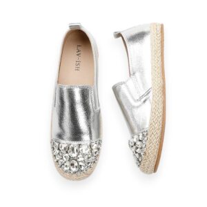 Jewelled Leather Espadrille Silver