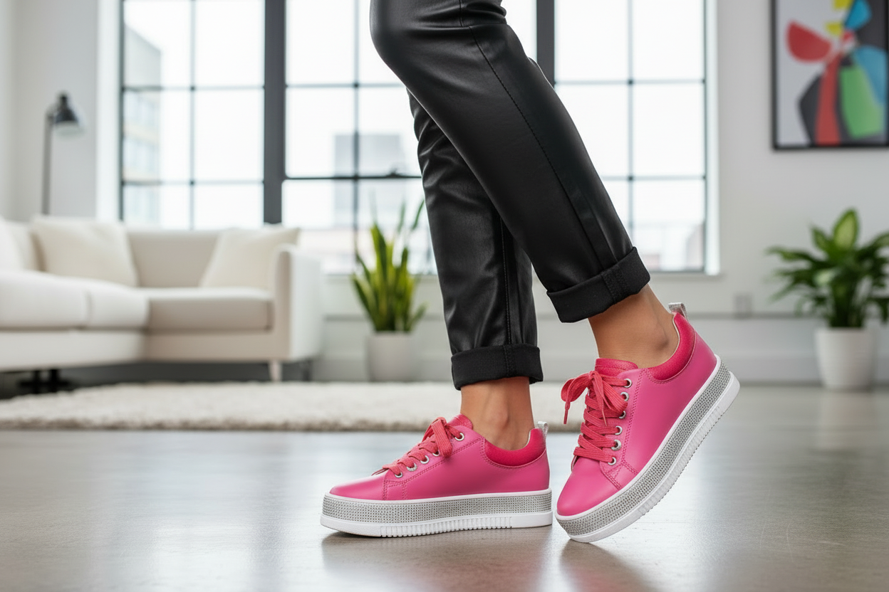 Lux Hot Pink Diamonte Sole Sneakers - Image 3