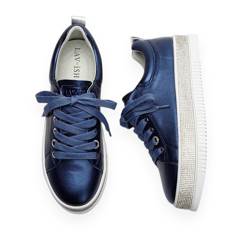 Lux Navy Diamonte Sole Sneakers