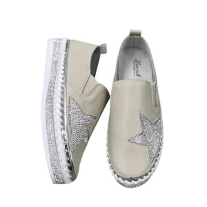 Leather Crystal Star Sneakers Beige