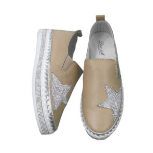 Leather Crystal Star Sneakers Tan
