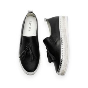 Black Leather Sneaker with Tassel