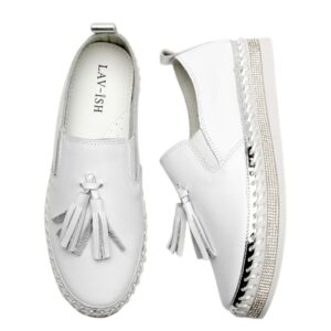 Leather Sneakers with Tassels White