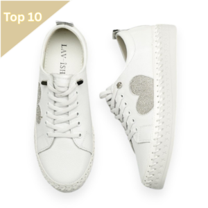 White/Silver Embellished Heart Sneakers