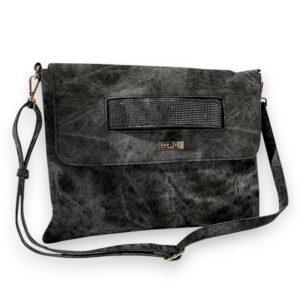 Black Denim Look Bling Crossbody Clutch
