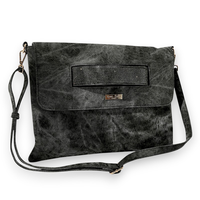Black Denim Look Bling Crossbody Clutch