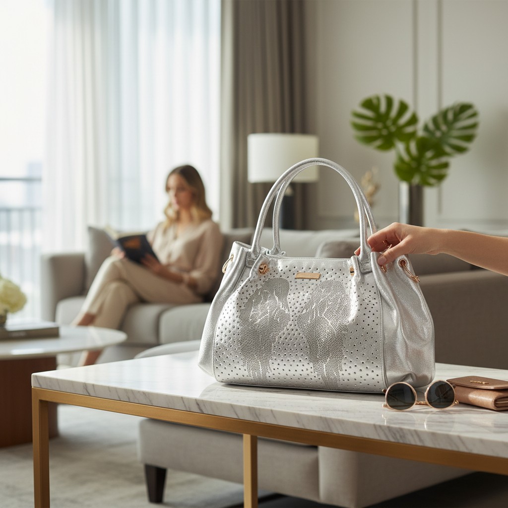 Silver Angel Wings Handle Bag - Image 3