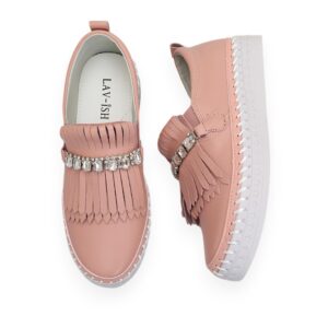 Blush Fringe Detail Leather Loafer