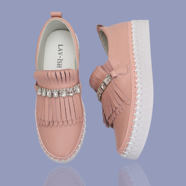 Blush Fringe Detail Leather Loafer