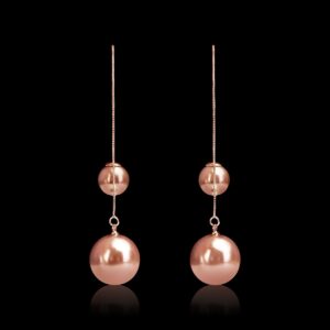 Rose Gold Double Pearl Long Drop
