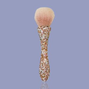 Short Crystal Makeup Brush in Gold with AB Stone