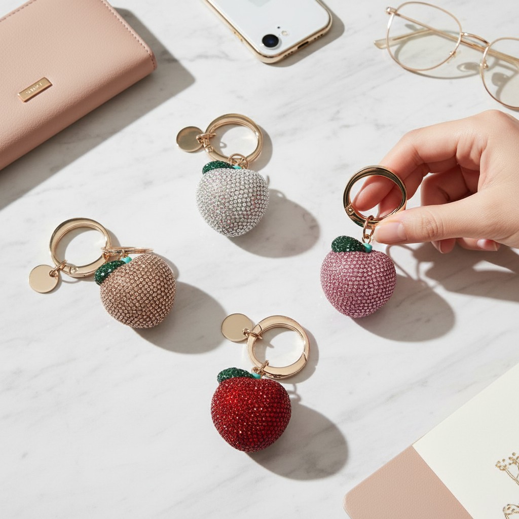 Pack of 4 Bling Peach Keyrings - Image 2