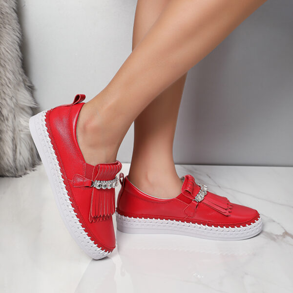 Red Fringe Detail Leather Loafer - Image 2