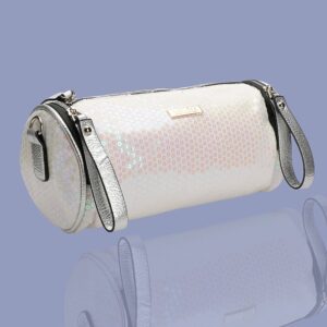 White Sequin Covered Barrel Bag
