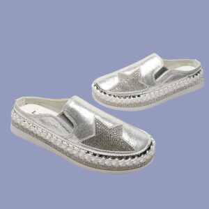 Kids Silver Star Satin Slides