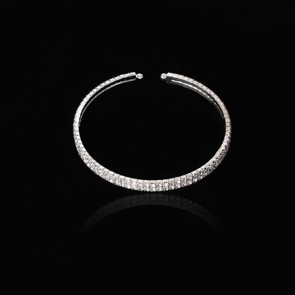Two Rows Soft Diamante Bangle in Silver