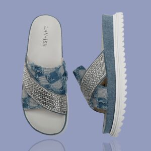 Denim PU Leather Slides