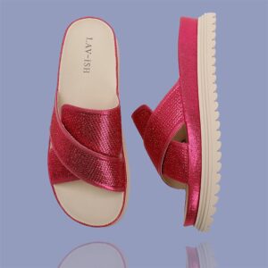 Fuchsia PU Leather Slides