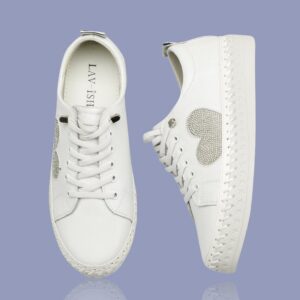 White/Silver Embellished Heart Sneakers