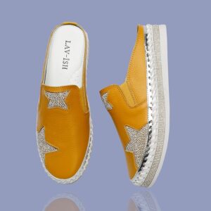 Leather Star Mustard Slides