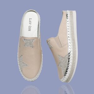 Leather Star Beige Slides