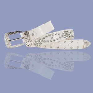 White Crystal PU Leather Belt