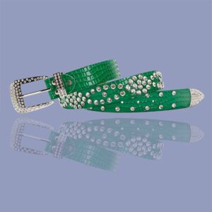 Green Crystal PU Leather Belt