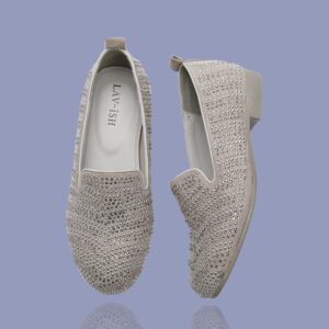 Queen Diamante Suede Slip On Silver Grey