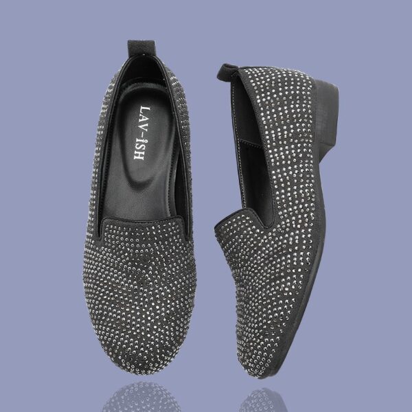 Queen Diamante Suede Slip On Grey Navy