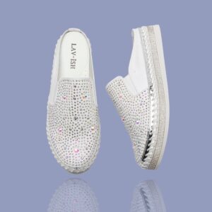 Slides Sparkle White Denim