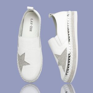 Leather Crystal Star Sneakers White