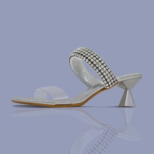 Evening Bling Double Strap Heels Silver