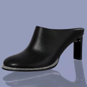 Crystal Sole Leather Mules Black