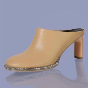 Crystal Sole Leather Mules Camel
