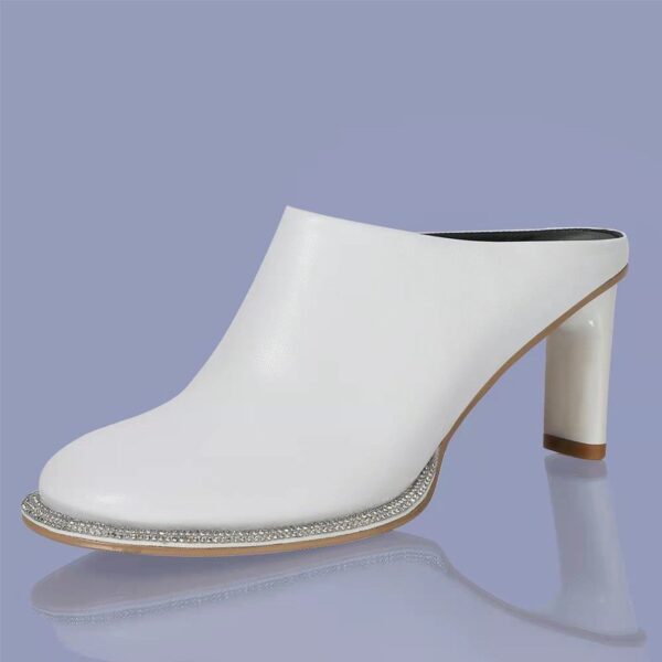Crystal Sole Leather Mules White
