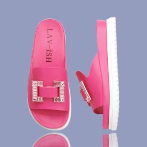 Chic Ornamental Slides Hot Pink