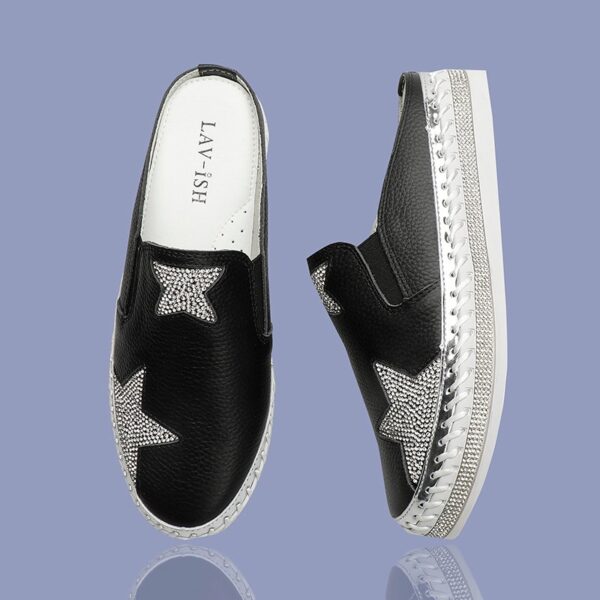 Leather Star Black Slides