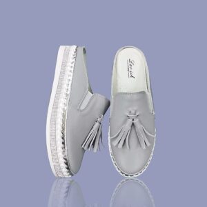 Leather Slides with Tassel Grey