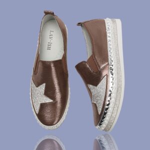 Satin Sneaker With Bling Star Bronze