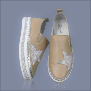 Leather Crystal Star Sneakers Tan