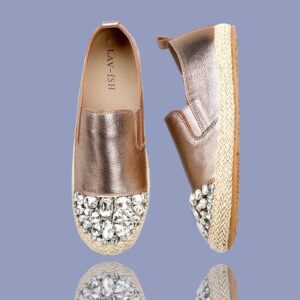 Jewelled Leather Espadrille Bronze