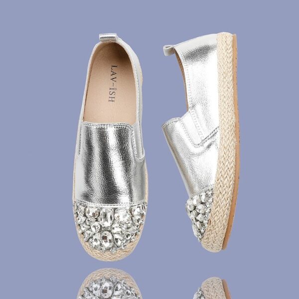 Jewelled Leather Espadrille Silver
