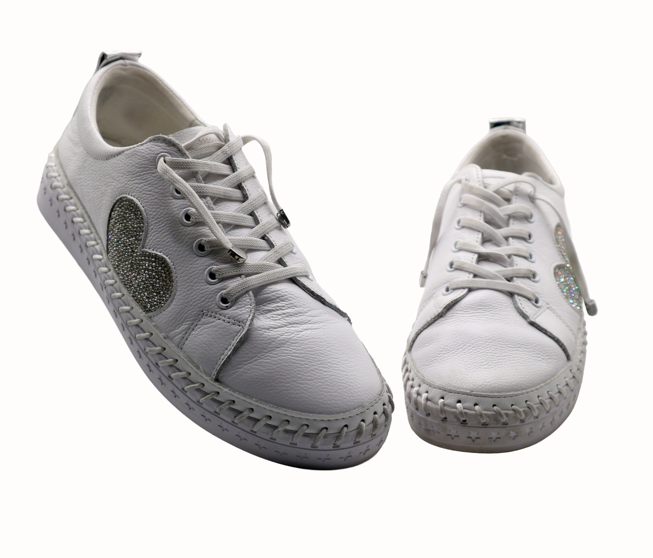 White/Silver Embellished Heart Sneakers - Image 2