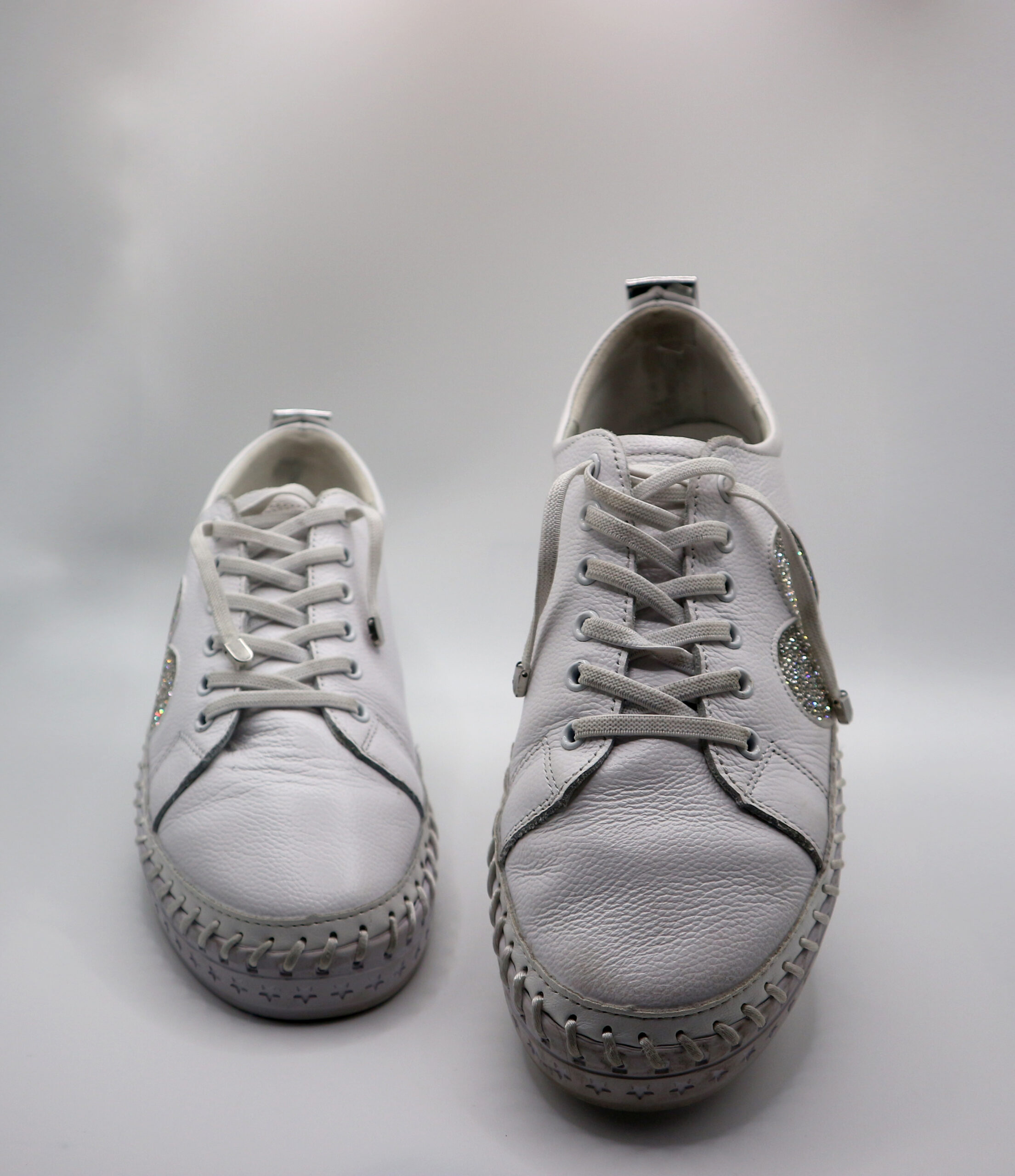 White/Silver Embellished Heart Sneakers - Image 3