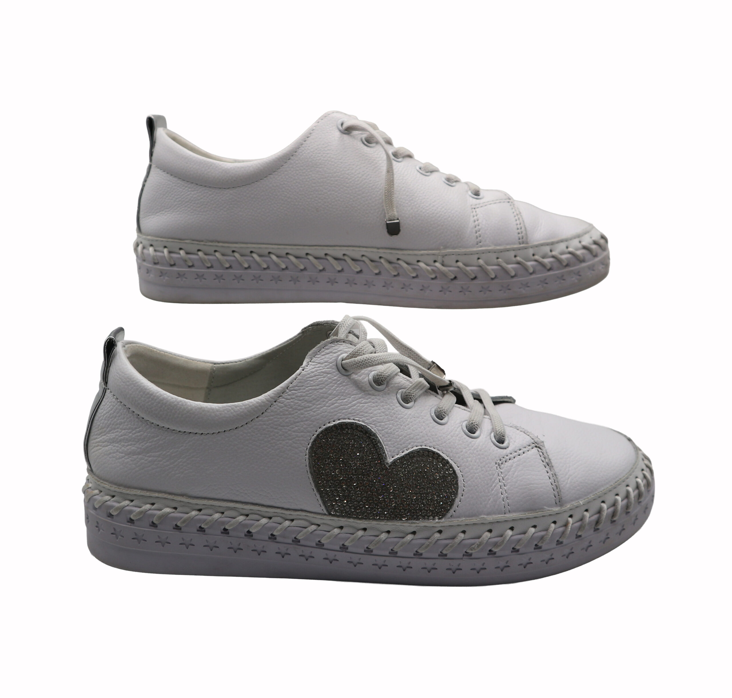 White/Silver Embellished Heart Sneakers - Image 5