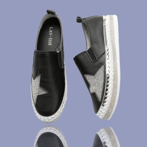 Leather Crystal Star Sneakers Black