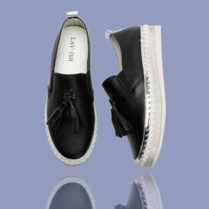 Leather Sneaker with Tassel-BLACK