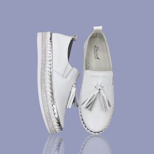 Leather Sneakers with Tassels White