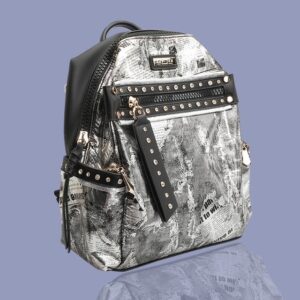 Silver Newspaper Print PU Leather Backpack