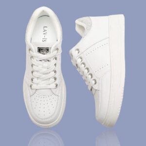 White Casual Leather Bling Heel Runner